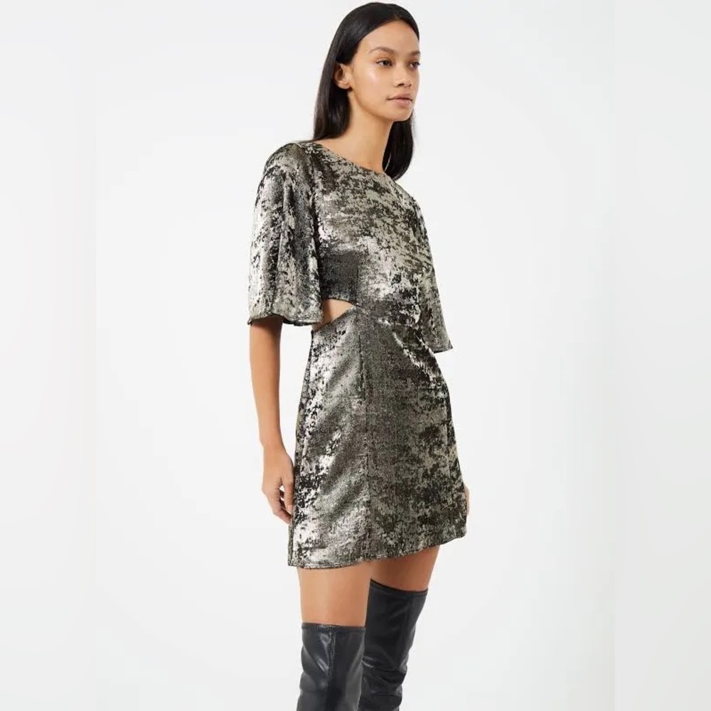 NWT French Connection Alara Metallic Cut-Out Flare Mini Dress size xs / 4